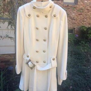 Guess Cream Military Style Wool Pea Coat Jacket Small